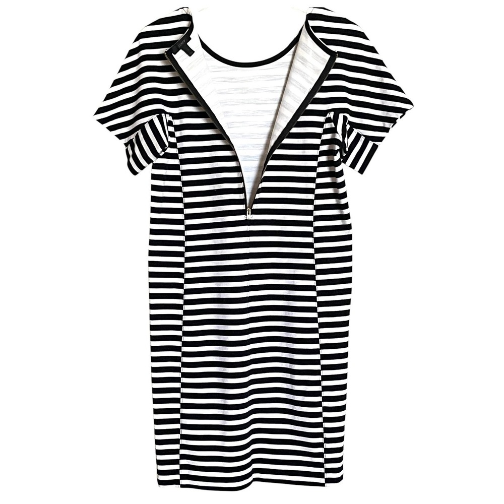 J.Crew Womens Black White Striped Short Sleeve Shift Dress Medium Stretch Cotton - Picture 4 of 13